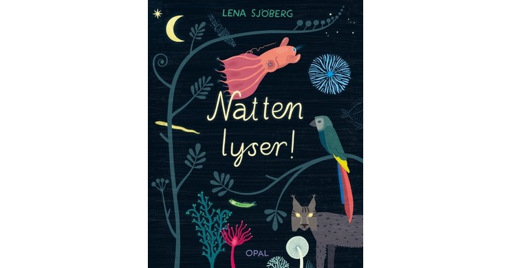 Olika växter och djur som lyser i natten.